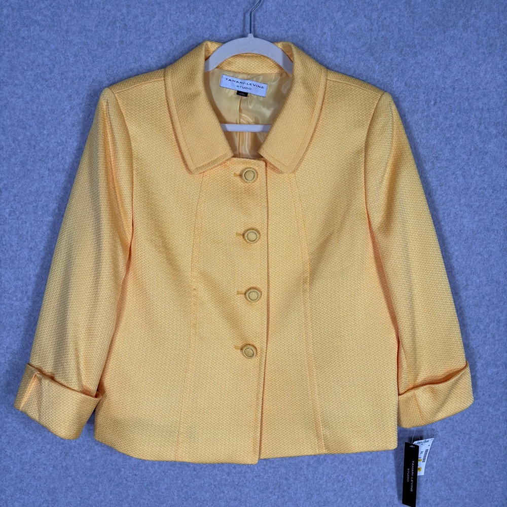 NEW $129 Tahari Blazer 12 Yellow Textured Old Money Twee Retro Classic Marigold
